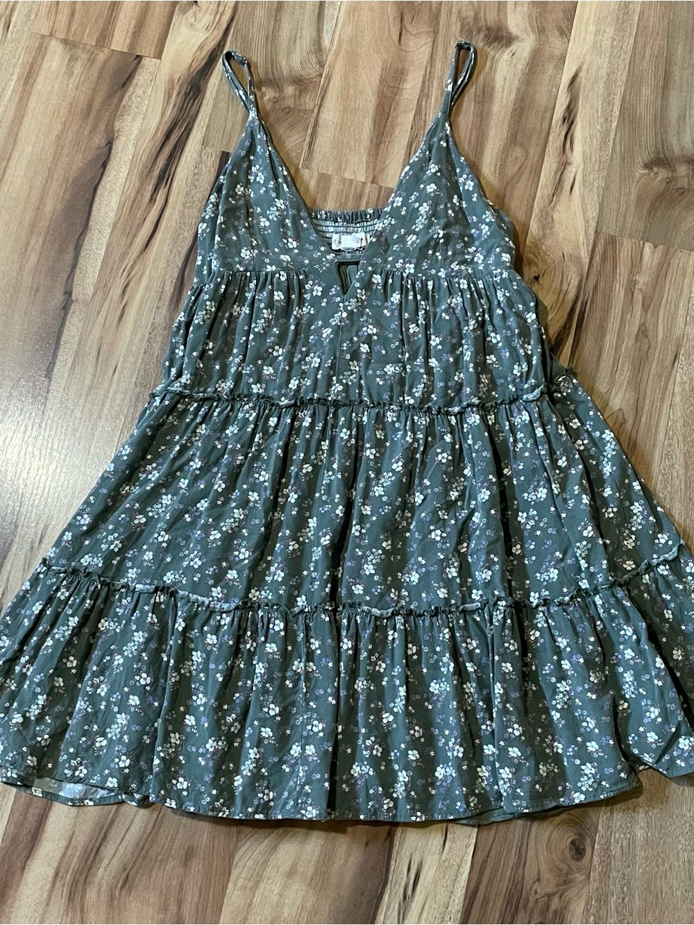 Aeropostale Green Floral Babydoll Cottagecore Tiered Ditsy Floral Mini Dress XS